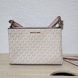 Michael Kors Shoulder Bag Crossbody White Gold Triple Compartments